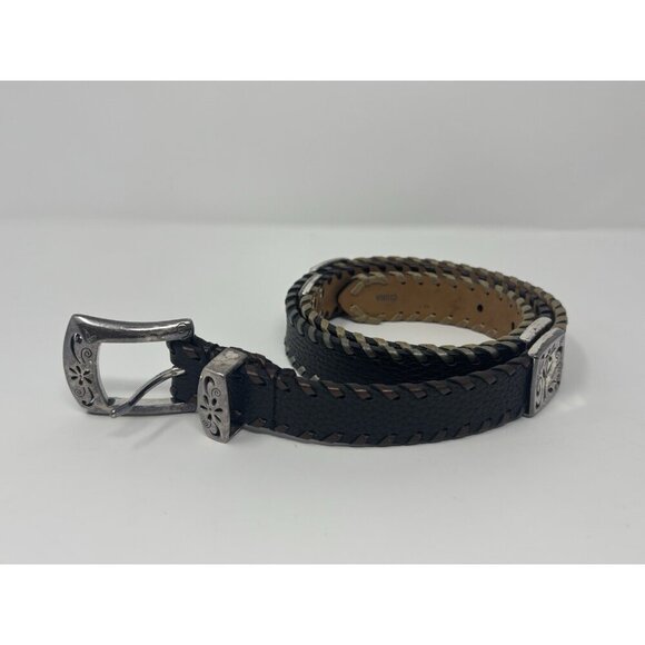 Brighton Black Leather Whipstitch Concho Belt Size M 30/32 Aged - Picture 1 of 10